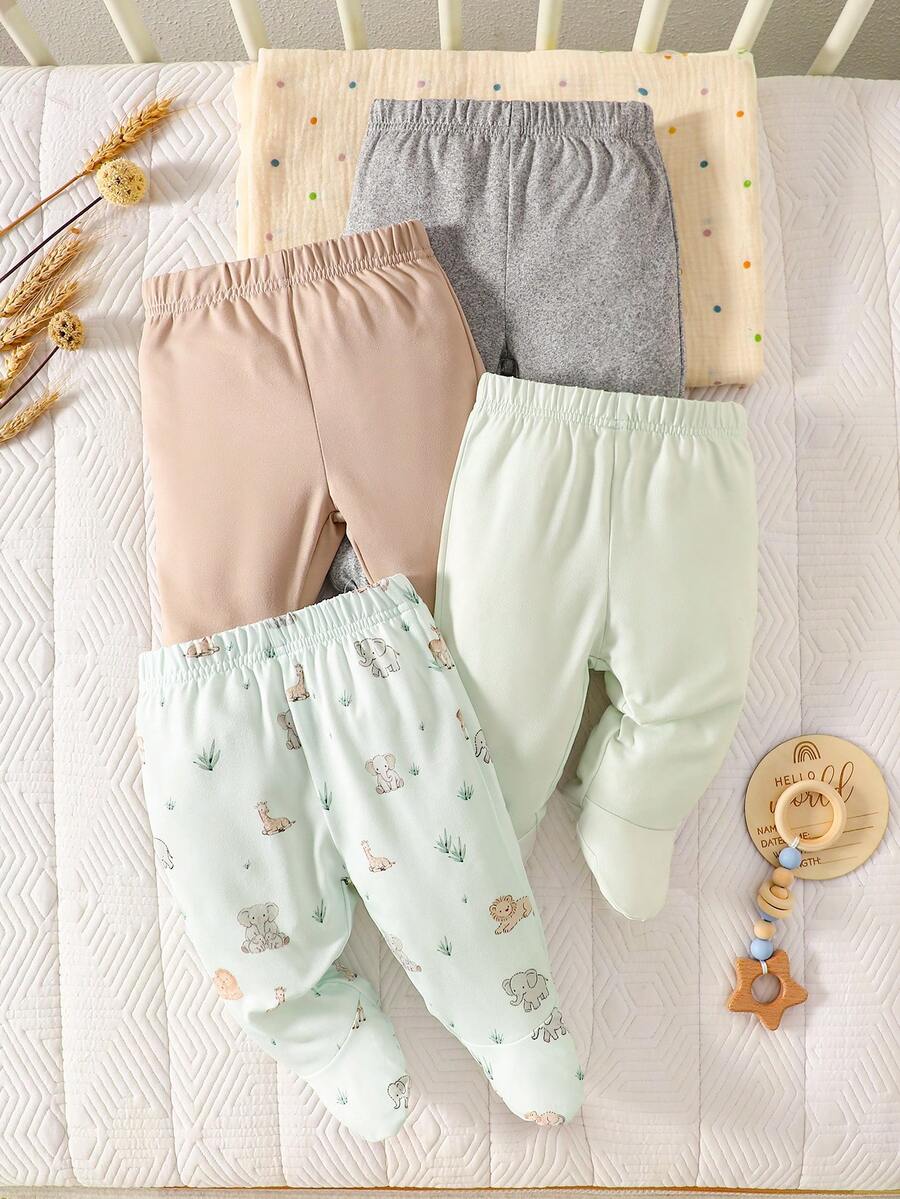 SHEIN Bộ 4 quần legging liền thân cho bé gái sơ sinh, màu trơn trắng, hồng, đen, xám - Chất liệu vải dệt kim mềm mại, co giãn, thoải mái, phù hợp cho mọi mùa, dễ thương và đơn giản, dễ mặc, giá trị cao, phù hợp cho ở nhà, đi chơi, du lịch, mặc hàng ngày, 0-3 tháng, hàng mới về mùa xuân/hè, bộ quần áo bé gái. - màu xanh lá - Xem 1