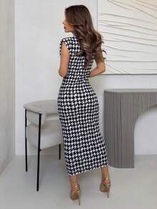 Jemour Colorblock Bodycon Dress Party Evening Dress - Black and White - View 2