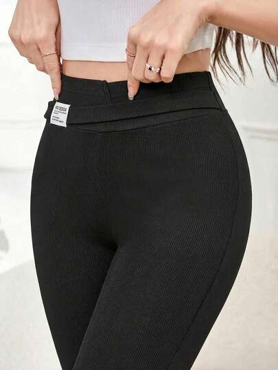 Modelyn 百搭弹力腰紧身裤，显瘦弹力黑色打底裤，适合春秋季穿着