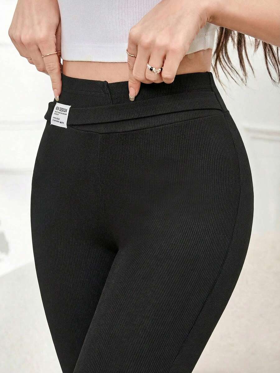 Mulvari Celana Skinny Pinggang Elastis Serbaguna, Legging Hitam Elastis yang Melangsingkan untuk Wanita, Cocok untuk Musim Semi dan Musim Gugur