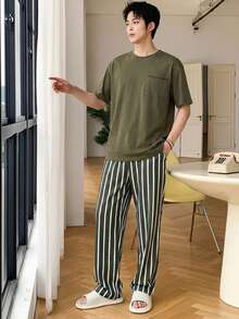 DAZY 男士短袖T恤和长裤睡衣套装，春夏款 - 彩色 - 查看 4