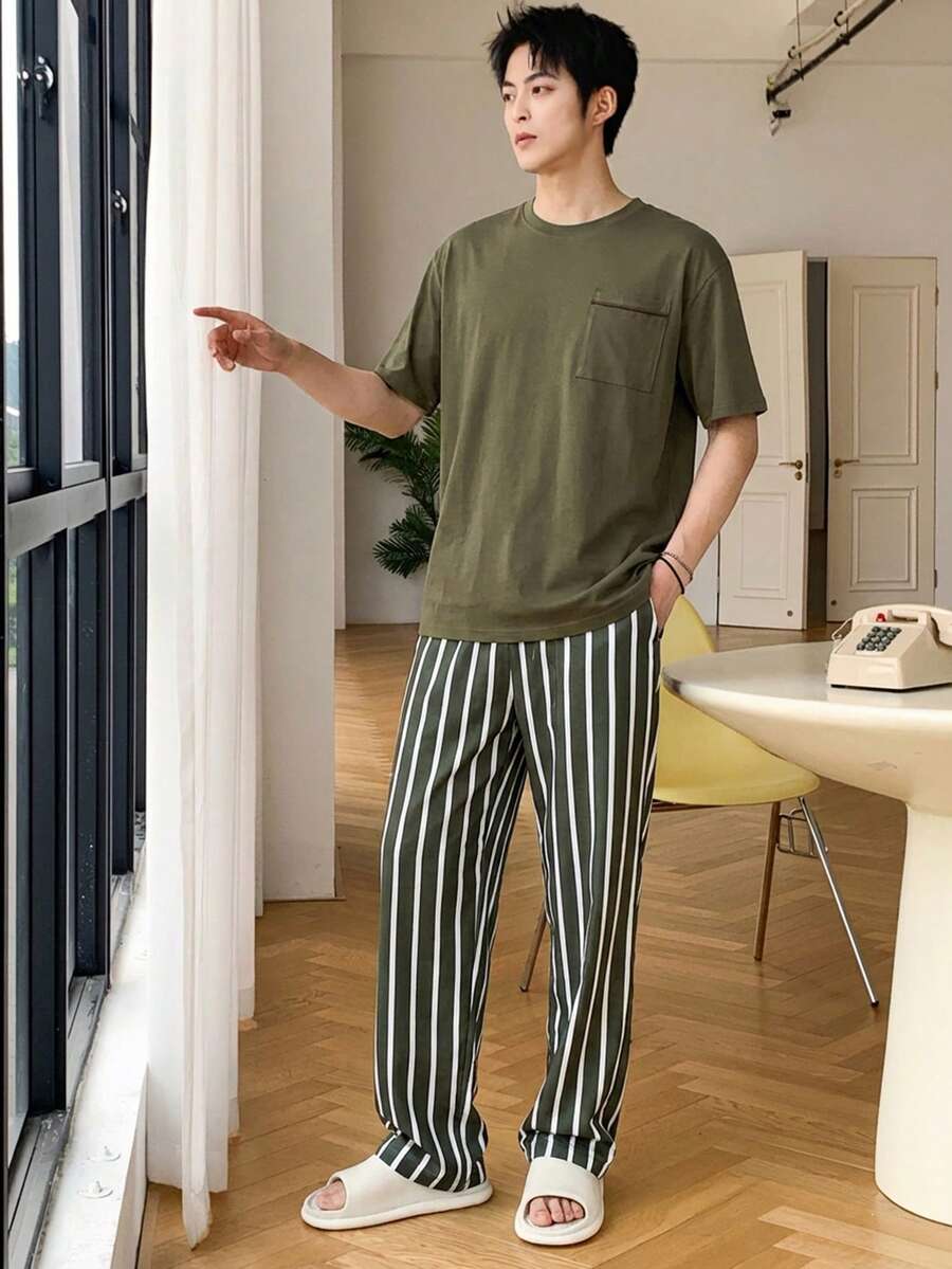 DAZY 男士短袖T恤和长裤睡衣套装，春夏款 - 彩色 - 查看 1