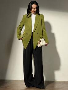 Aveloria Modichic 女士翻领宽松长袖西装外套，配双腰带 - 綠色 - 查看 6