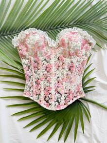 Soleia 女士浪漫度假雏菊刺绣纹理印花装饰吊带背心，休闲、约会、情人节、下午茶、海滩、邮轮、城市度假、音乐节、派对、波西米亚风、嬉皮风、西部风，可内穿或外穿，适合所有季节，日常通勤 - 粉色 - 查看 6