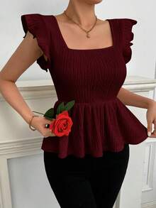 Firerie 女士宽松领口短袖收腰娃娃衫，适合度假和约会穿着 - 紫紅色 - 查看 3