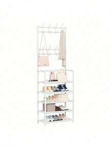1pc Entry Coat Rack, 23.62" Wide Entryway Shoe Rack, Free Standing Clothes Hanger With 4/5 Tier Storage Shelves And 8 Double Hooks, Organizer For Living Room, Bathroom, Hallway (Self-Assembly Required) - Multicolor - View 17