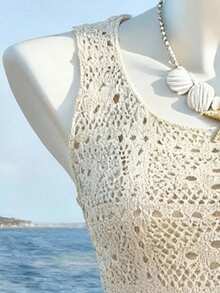 Selianne Women's Elegant Round Neck Sweater Dress, Spring/Summer - White - View 4