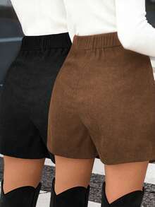 EMERY ROSE Pantalones falda de talla grande para mujer con cintura alta, unicolor, diseño de botones y bajo asimétrico - Multicolor - Ver 2
