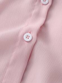 GlowEve CURVE Áo sơ mi nữ cỡ lớn tay ngắn cổ ve áo phối màu, cài một hàng khuy, kiểu dáng thường ngày. - Màu Hồng baby - Xem 4