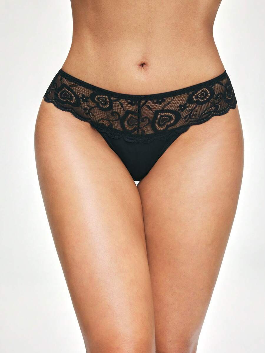 SHAPORA Mutandine vintage a vita alta in rete trasparente con motivo floreale a cuore, pantaloncini comodi e aderenti per le donne - nero - Visualizzare 1
