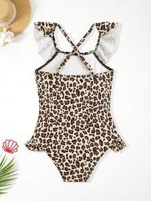 SHEIN Young Girl New Fashionable Leopard Print One-Piece Swimsuit Summer Holiday - Multicolor - View 2