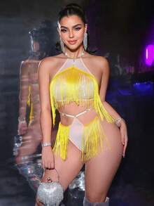 两件套性感派对内衣套装 - 金色 - 查看 3