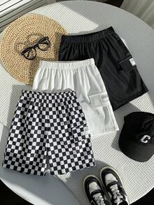 SHEIN 3件套男女宝宝休闲时尚工装裤短裤套装，春夏款，宝宝下装，街头风 - 黑與白 - 查看 3