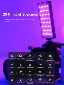 Teckwe Đèn LED chiếu sáng video RGB, đèn phụ trợ 3000K-8500K, có thể điều chỉnh độ sáng, 12 hiệu ứng ánh sáng, pin tích hợp, kèm bộ chuyển đổi đế gắn phụ kiện (cold shoe) cho vlog, livestream, hội nghị video. - màu đen - Xem 5