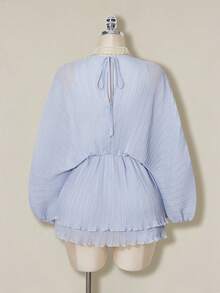 SHEIN ICON 女士优雅纯色蝙蝠袖迷你连衣裙 - 淺藍色 - 查看 2