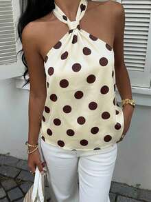 Muchica 女士波点印花时尚露背吊带背心，适合外出、街头穿搭、Y2K风格服装，波点上衣 - 彩色 - 查看 5