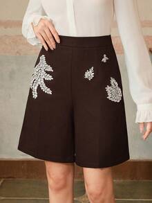 Anewsta Women's Elegant Modern Bermuda Rhinestone Embellished Shorts, Suitable For Spring, Summer, Festivals, Graduation - Mocha Brown - View 6