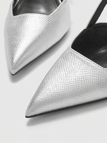 CUCCOO BIZCHIC Women's Elegant Snake Skin Pattern Pumps, Suitable For Commuting For Christmas Spring Shoes - Silver - View 8