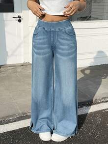 Rivivi Women's Casual Straight Pocket Jeans - Blue - View 1