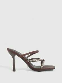 CUCCOO SZL 女士水钻设计时尚优雅百搭高跟凉拖鞋 - 棕色 - 查看 2