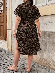 EMERY ROSE Plus Size Women Leopard Print V-Neck Short Sleeve Casual Summer Dress - Multicolor - View 2