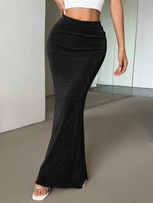 Firerie Chân váy nữ màu xanh lá cây thanh lịch, tối giản, cạp thấp, thích hợp cho kỳ nghỉ hè và những buổi hẹn hò. - màu đen - Xem 3