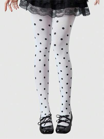 ROMWE Kawaii 1pc Fashionable Polka Dot Sheer White Stockings, Ladies Thin Summer Pantyhose/Tights/Leggings To Conceal Leg