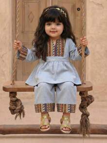 SHEIN Baby Girls Shirt Co-Ords - Green - View 1