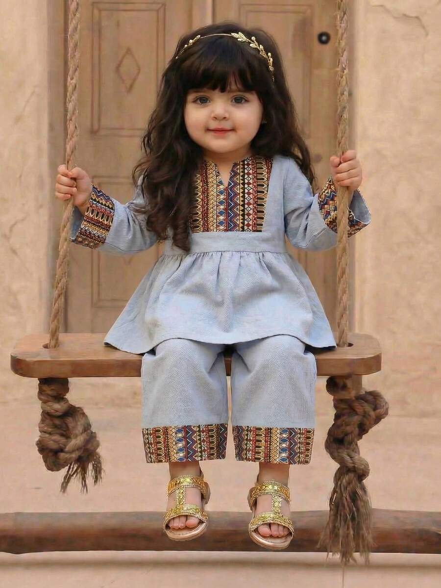 SHEIN Baby Girls Shirt Co-Ords - Green - View 1