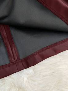 Franclia 女士时尚优雅派对百搭不对称金属扣装饰皮裙 - 酒紅色 - 查看 3