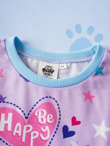 SHEIN | PAW Patrol Young Girl Cute Casual Cartoon Puppy Pattern Crew Neck Loose Knit Long Sleeve Sweatshirt - Mauve Purple - View 3