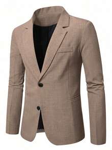 Manfinity Mode Áo blazer nam dáng suông, có túi, họa tiết chấm bi, một hàng khuy. - Màu Khaki - Xem 6