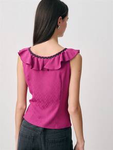 Nöista Sleeveless Top Features A V-Neckline Adorned With A Ruffled Trim Edged In Black. Spring, Summer, Easter. - Purple - View 2