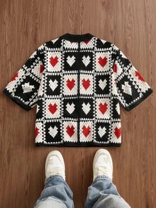 Manfinity Unisex 男士夏季度假心形镂空针织毛衣 - 彩色 - 查看 6