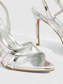 CUCCOO SZL Women's New Silver Pointed Toe Strappy High Heel Sandals, Sexy & Versatile Hollow Out Design, Suitable For Daily Wear, Parties, Weddings, And Gatherings - Silver - View 5