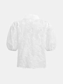 Maija 女士短款泡泡袖单排扣镂空休闲衬衫 - 白色 - 查看 8