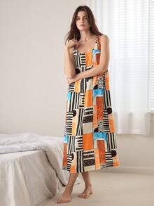 Ocili 女士几何印花露背扭结无袖休闲连衣裙 - 彩色 - 查看 4