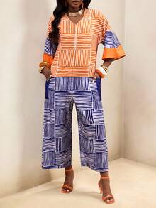 SHEIN BamGlam Bộ áo liền quần nữ kẻ sọc nhiều màu, dáng rộng, thoải mái cho kỳ nghỉ. - Nhiều màu - Xem 7