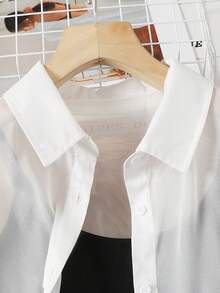 SHEIN 3 PiecesElegant Outfit For Teen Girls: Black & White Sheer Shirt, Camisole, And Wide Leg Pants - Black and White - View 6