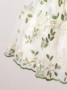 SHEIN Glamorique Kids Girls Sweet Cute Cap Sleeve Mesh Embroidered Midi Dress - Apricot - View 4