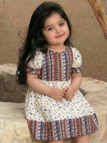 SHEIN Babygirl Cute Geometric Print Short Sleeve Dress, Summer - Multicolor - View 2