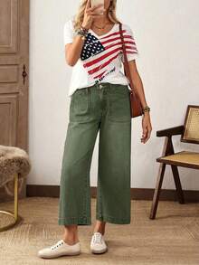 EMERY ROSE Plus Size Solid Color Casual Denim Jeans - Green - View 3