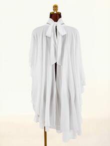 Amplova Women's High Collar Backless Tie Asymmetrical Hem Semi-Sheer Cover Up - White - View 5