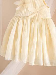 女婴优雅可爱公主裙，杏色花卉欧根纱无袖连衣裙 - 杏色 - 查看 7