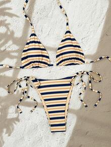 Swim Vcay 2026新款春夏女士两件套随机印花条纹三角比基尼泳裤沙滩度假优雅性感泳装套装 - 彩色 - 查看 1