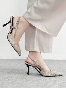 CUCCOO BIZCHIC 女士优雅蛇纹图案高跟鞋，适合圣诞节通勤穿着 - 淡杏色 - 查看 2
