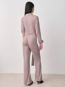 Nöista Printed Jumpsuit Features Long Sleeves, A Classic Shirt Collar With Front Buttons, A Fittedwaist With A Self-Tie Belt, And A Wide-Leg Silhouette For A Flattering. Spring, Summer, Total Look, Women, - Brown - View 2