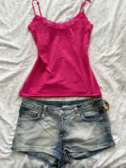 Glimmora Áo hai dây nữ màu trơn, viền ren, kiểu dáng thường ngày, thích hợp cho mùa hè.