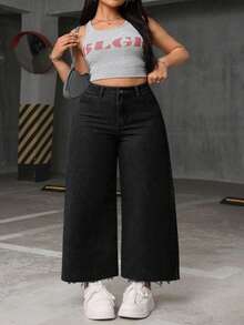 SHEIN CURVE+ Damen Jeans in Große Größen, lässig, nicht dehnbar, schwarz - Schwarz - Übersicht 5