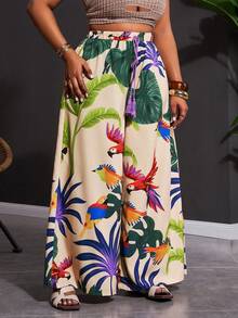 SHEIN CURVE+ Quần nữ dáng suông dài, cỡ US22, thích hợp cho lễ hội âm nhạc, kỳ nghỉ bên bờ biển, phong cách bohemian. Mẫu quần nữ mùa xuân/hè 2026 mới, họa tiết nhiều màu sắc, in hình, dáng rộng và dài hơn bình thường. - Nhiều màu - Xem 3